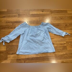 LOFT Light Blue and White Striped Off-Shoulder Blouse